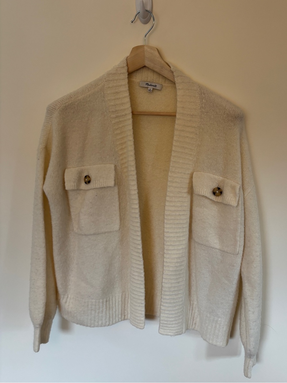 Madewell Ivory Pocket Open-Front Cardigan